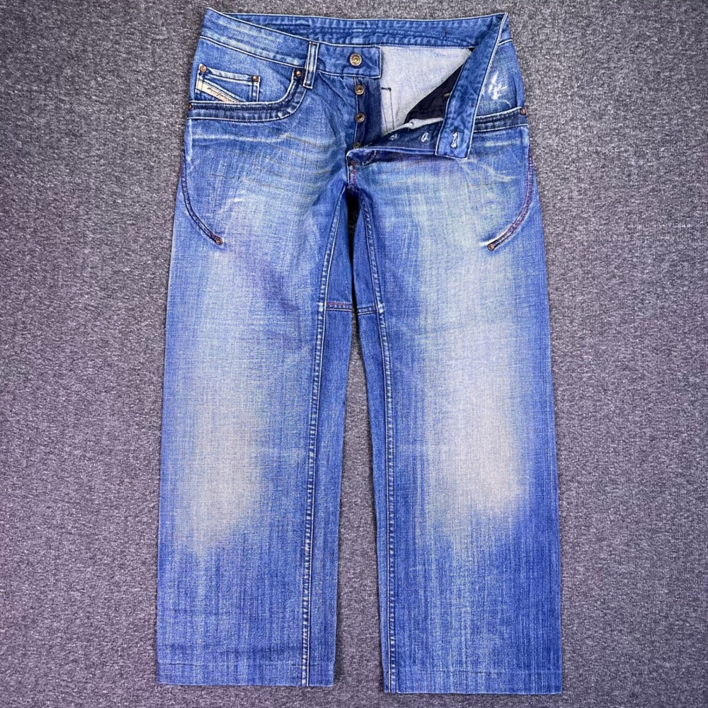 Diesel Jeans Mens 34x27 Blue Grunge Baggy Straight Y2K Button Fly‎ Hemmed Retro - Picture 16 of 16